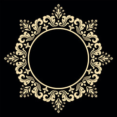 Decorative frame Elegant vector element for design in Eastern style, place for text. Floral black and golden border. Lace illustration for invitations and greeting cards