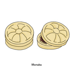 和菓子＿もなかの線画　手描きのイラスト