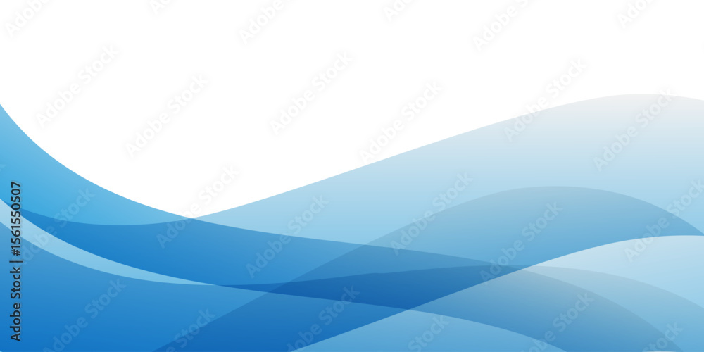 Wall mural modern abstract background with translucent blue waves flowing diagonal across the image, leaving cl
