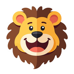 Fototapeta premium A cheerful cartoon lion head with a big smile, flat design style, perfect for children's illustrations, logos, or branding projects needing a friendly and playful mascot.