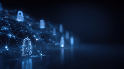 Naklejka premium Digital Security Concept with Network of Lock Icons and Data Protection Elements.