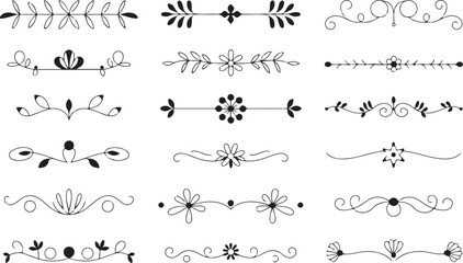 Set of hand drawn decorative borders and dividers frame, decor elements on white background.
