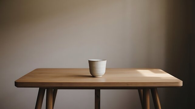 minimalist white ceramic cup on wooden table for national simplicity day