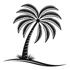 Obraz premium Black and white palm tree silhouette with detailed leaves and beachy coastal vibe
