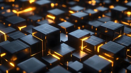 Obraz premium Abstract pattern of glowing cubes in dark metal.