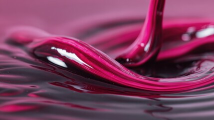 Close-up of vibrant pink liquid paint flowing and swirling in a smooth motion.