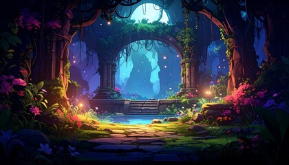 Enchanted Forest Sanctuary: A Mystical Night Scene