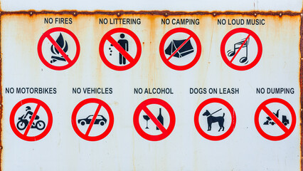 Beach Sign Board Graphic illustrations Warnings.