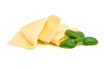 Cheese Slices Basil, isolated on white background