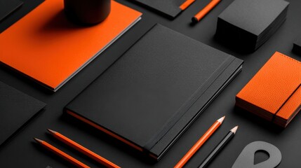 Professional office stationery and notebook set with pens notepads and paper supplies.