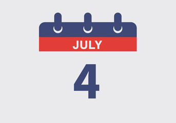 Fourth of July Calendar Icon with Red and Blue Colors.