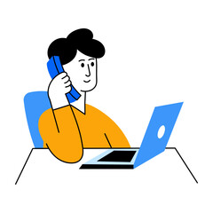 Flat style illustration showing user calling on mobile phone
