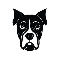Silhouette tattoo style art illustration of Boxer dog face with square muzzle.eps