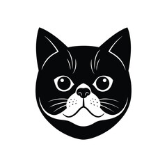 Silhouette tattoo style art illustration of Exotic Shorthair cat face.eps