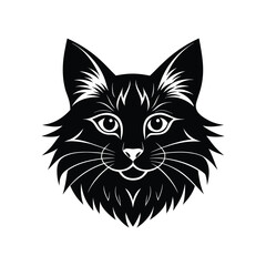 Silhouette tattoo style art illustration of Maine Coon cat face.eps