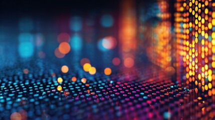 Vibrant Digital Lights and Colorful Data Visualizations with Bright Glowing Effects.