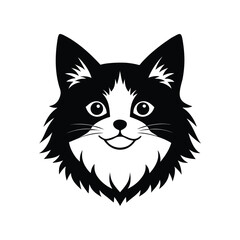 Silhouette tattoo style art illustration of Ragdoll cat face with a fluffy ruff.eps