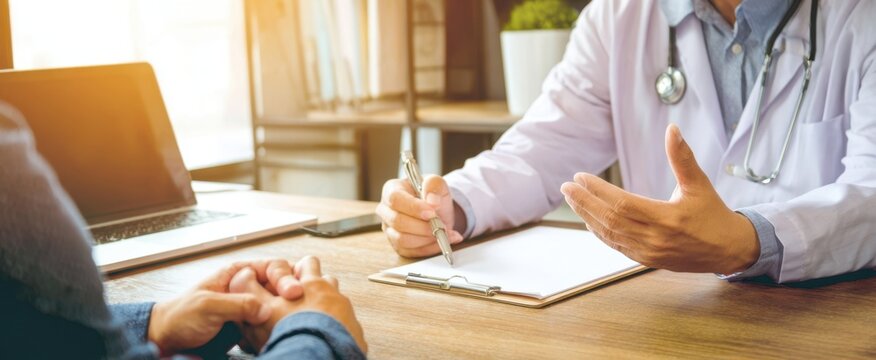 The doctor discusses treatment options with a patient during a consultation session.