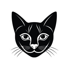 Silhouette tattoo style art illustration of Siamese cat face with almond eyes.eps