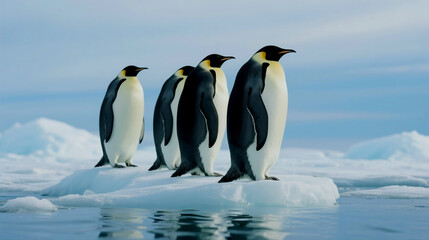 Fototapeta premium Emperor penguins stand together on an ice floe in Antarctica
