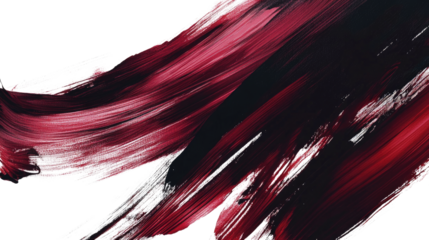Bold expressive brush strokes in dark red bur
