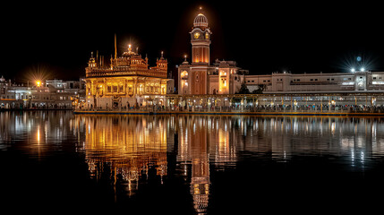 a body of water with a building in the background and a clock tower in the distance in the distance