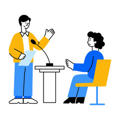 Flat style illustration showing person doing presentation practice
