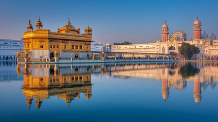 a body of water with a building in the background and a clock tower in the distance in the distance