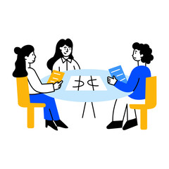 Flat style illustration showing team having a group discussion

