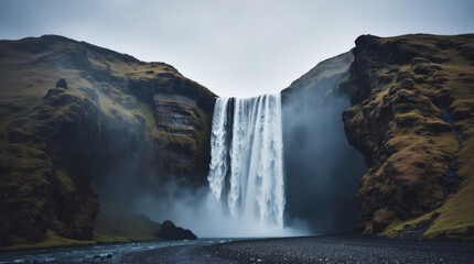 Svartifoss Iceland Dark Basalt-Columned Waterfall Falling Like a Curtain in a Glacial Valley