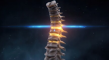 Spine Illuminated Against Dark Blue Gradient Backdrop