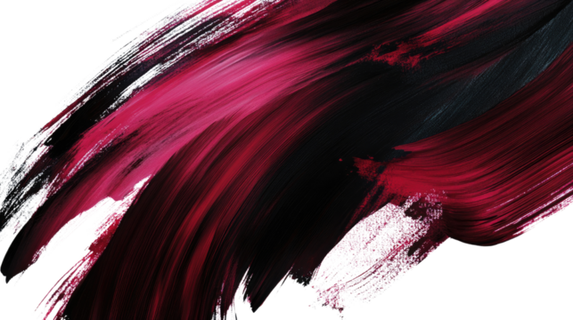 Bold expressive brush strokes in dark red bur