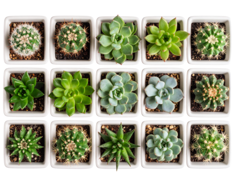 Top View of Potted Succulent Set in Neutral-Toned Modern Vases, Transparent PNG