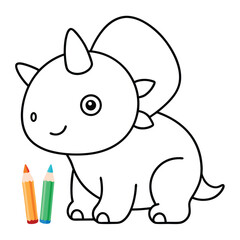 Charming outline of a baby triceratops dinosaur illustration