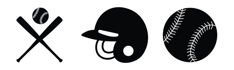 Baseball Icon Set. Baseball Icons Set Glove Ball Bat. Line art vector style illustration of two baseball bats crossed
