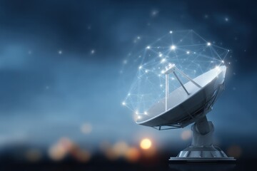 Advanced Satellite Dish Communication System with Geometric Network Connectivity in Space.