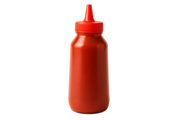 Red squeeze ketchup bottle isolated on transparent background