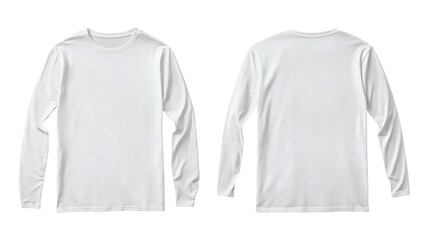Plain white long sleeve t-shirt mockup front and back view on transparent background