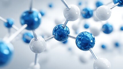 Highly detailed molecular structure model with interconnected spheres in blue and white.