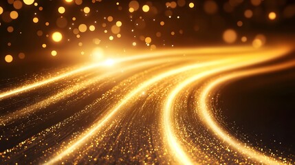 Fototapeta premium Golden, glowing pathways of light in a dark background.