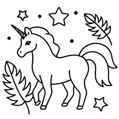 Fototapeta premium Charming outline style unicorn illustration with vibrant colors