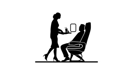 Stewardess serving food, black isolated silhouette