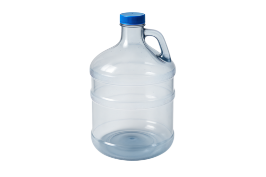 Transparent water gallon bottle with blue cap isolated on transparent background