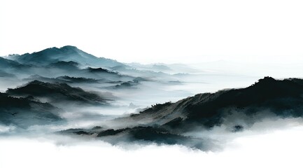Obraz premium Misty Mountain Range Over Clouds Dreamy Landscape