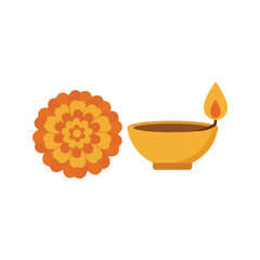 Marigold Flower Vector Icons &ndash; Marigold Diya Lamp icon, suitable for digital use icon