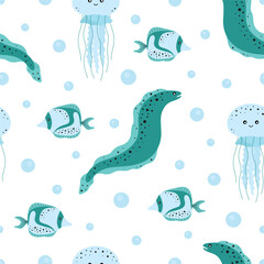 cartoon moray seamless pattern