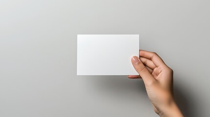 Obraz premium A hand confidently holds a blank card, ready for customization in a mockup for product presentations or advertisements, with ample space for text