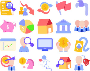 Finance broker icon illustration set – a high-quality graphic asset ideal for use in finance, economy, and business-related media and design projects.