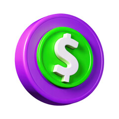 Fototapeta premium 3d rendered purple and green coin with white dollar sign isolated on transparent background