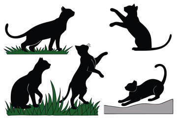 Collection of diverse cat silhouettes in various poses and actions